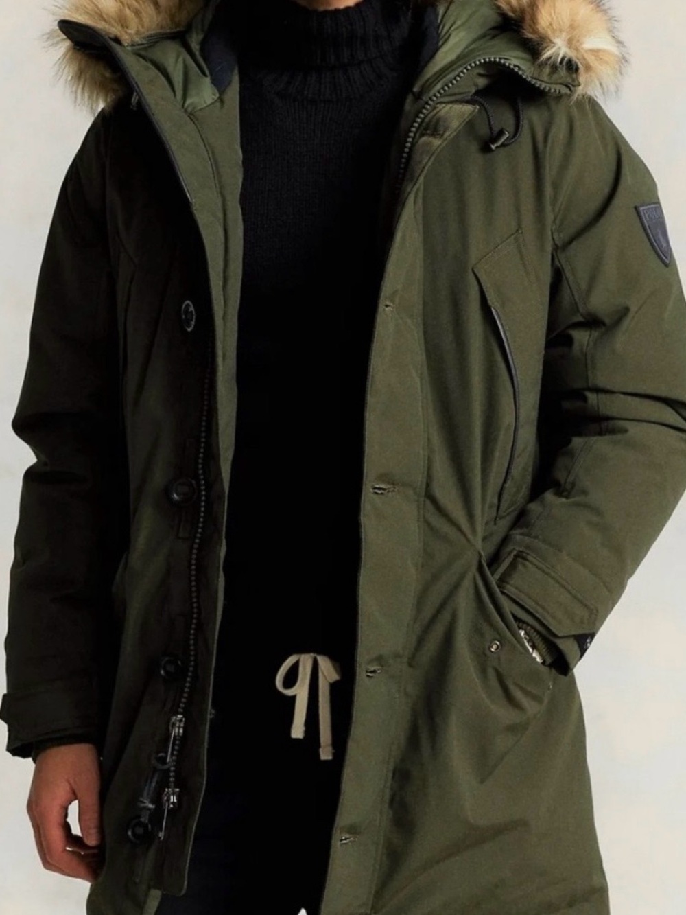 Ralph lauren polo olive Green Parka Coat with Fur Hood XL